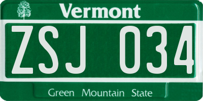 VT license plate ZSJ034