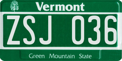 VT license plate ZSJ036