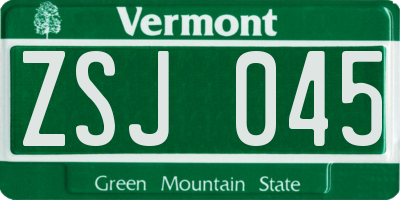 VT license plate ZSJ045