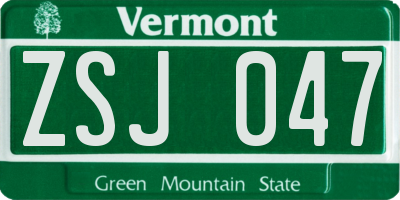 VT license plate ZSJ047