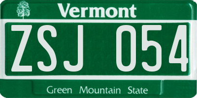 VT license plate ZSJ054