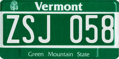 VT license plate ZSJ058