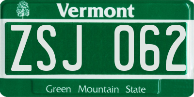VT license plate ZSJ062