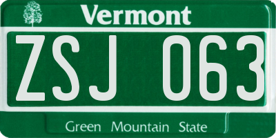 VT license plate ZSJ063