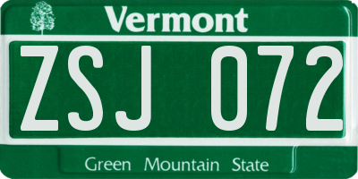 VT license plate ZSJ072