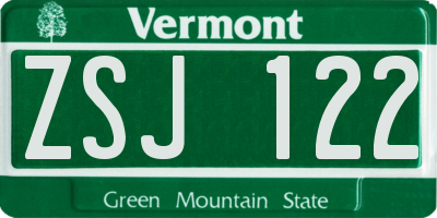 VT license plate ZSJ122