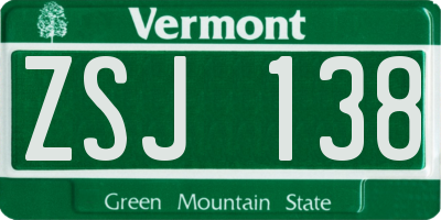 VT license plate ZSJ138