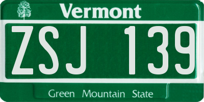 VT license plate ZSJ139