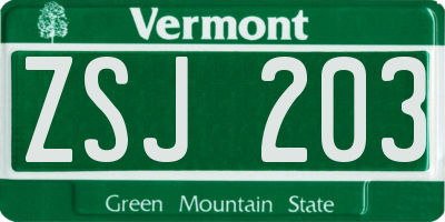 VT license plate ZSJ203