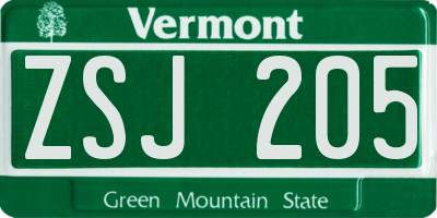 VT license plate ZSJ205