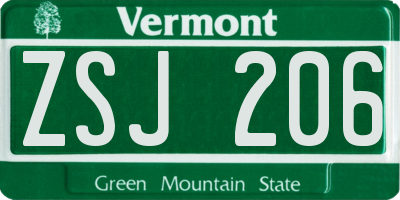 VT license plate ZSJ206