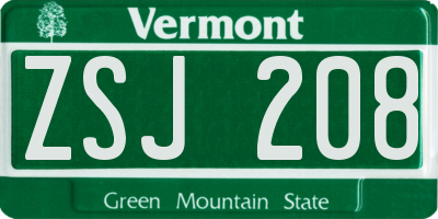 VT license plate ZSJ208