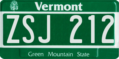 VT license plate ZSJ212