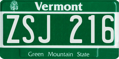 VT license plate ZSJ216