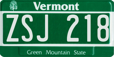 VT license plate ZSJ218