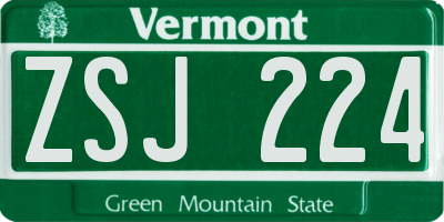 VT license plate ZSJ224
