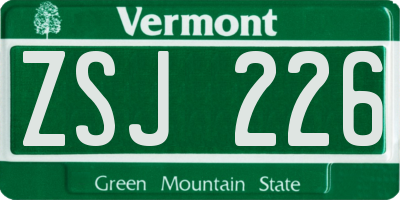 VT license plate ZSJ226