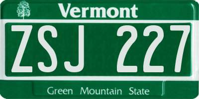 VT license plate ZSJ227