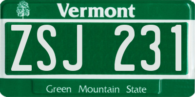 VT license plate ZSJ231