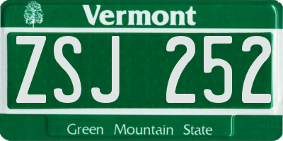 VT license plate ZSJ252