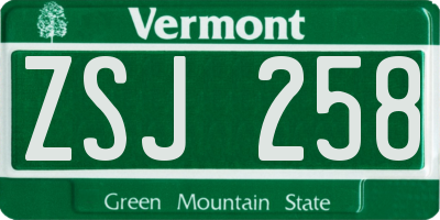 VT license plate ZSJ258