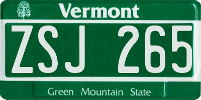 VT license plate ZSJ265