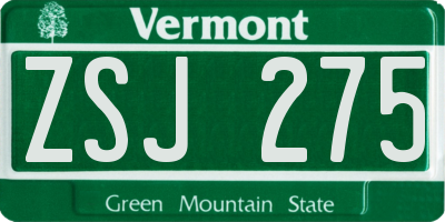VT license plate ZSJ275