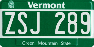 VT license plate ZSJ289