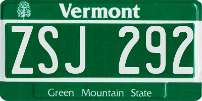 VT license plate ZSJ292