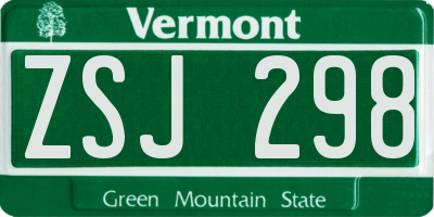 VT license plate ZSJ298