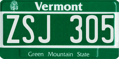 VT license plate ZSJ305