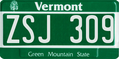 VT license plate ZSJ309
