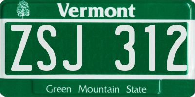 VT license plate ZSJ312