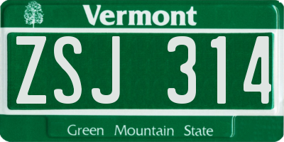 VT license plate ZSJ314