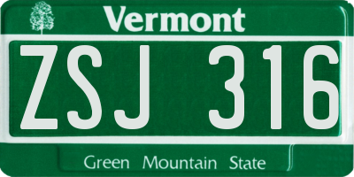 VT license plate ZSJ316