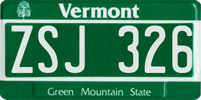 VT license plate ZSJ326