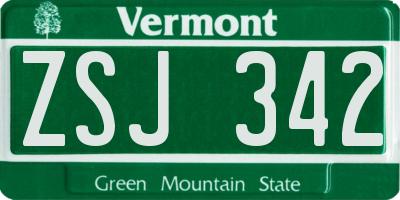 VT license plate ZSJ342