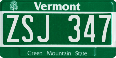 VT license plate ZSJ347