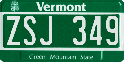 VT license plate ZSJ349