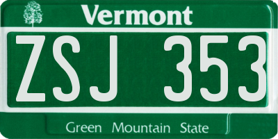 VT license plate ZSJ353