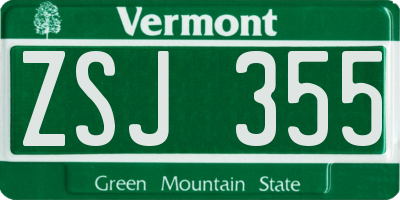VT license plate ZSJ355