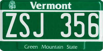 VT license plate ZSJ356