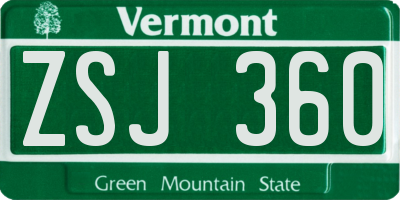 VT license plate ZSJ360