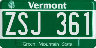 VT license plate ZSJ361