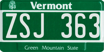 VT license plate ZSJ363