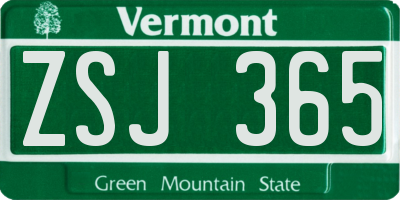 VT license plate ZSJ365