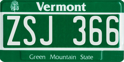 VT license plate ZSJ366