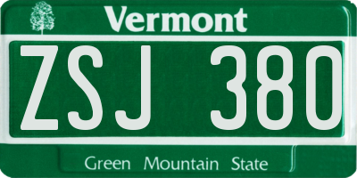 VT license plate ZSJ380