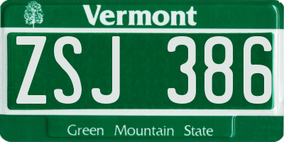 VT license plate ZSJ386