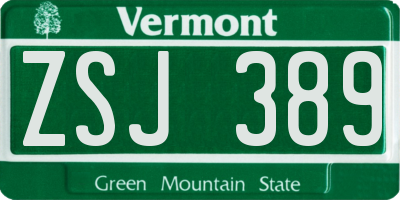 VT license plate ZSJ389